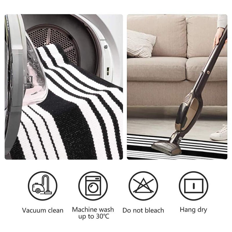 OJIA Front Door Mats Outdoor 27.5x43 Inches, Black and White Outdoor Rugs Cotton Woven Front Door Rug Machine Washable Layered Doormats for Porch/Farmhouse/Kitchen/Entryway/Patio Decor - Image 4