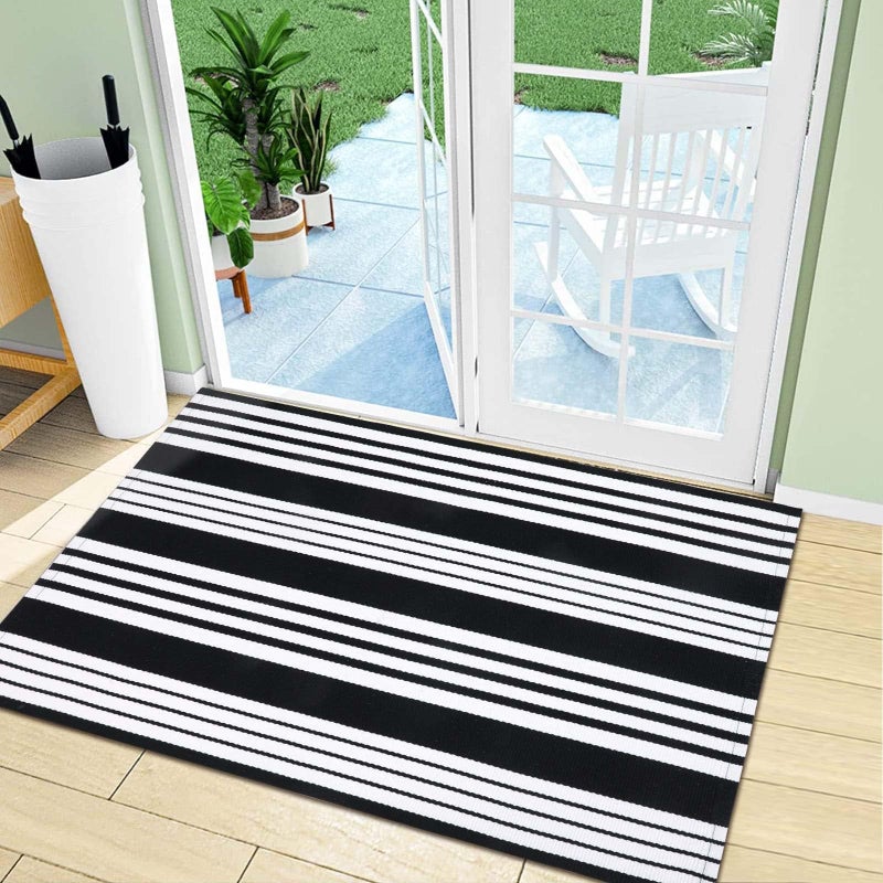 OJIA Front Door Mats Outdoor 27.5x43 Inches, Black and White Outdoor Rugs Cotton Woven Front Door Rug Machine Washable Layered Doormats for Porch/Farmhouse/Kitchen/Entryway/Patio Decor - Image 5