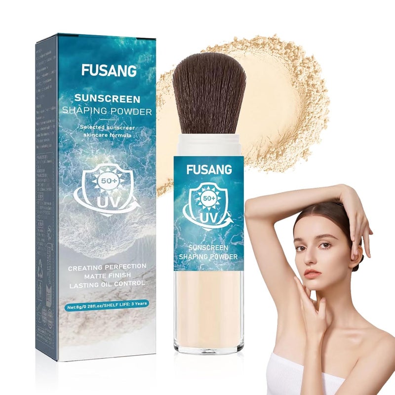 Fusang مسحوق واقي شمس معدني للوجه مسحوق واقي شمس SPF 50 PA تحكم طويل الأمد في الزيت مسحوق واقي شمس لفروة الرأس مسحوق واقي شمس قابل للتنفس لجميع أنواع البشرة
