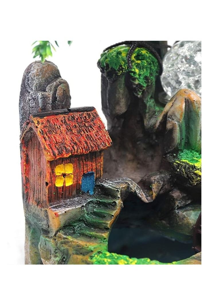 Campus interior Room Fountain Rock Garden Table Fountain Resin Desktop Fountain Indoor Waterfall LED Atomizer Fountain Lighting Outdoor Fountain Waterfall Decoration Fountain (Stone Garden Decor)