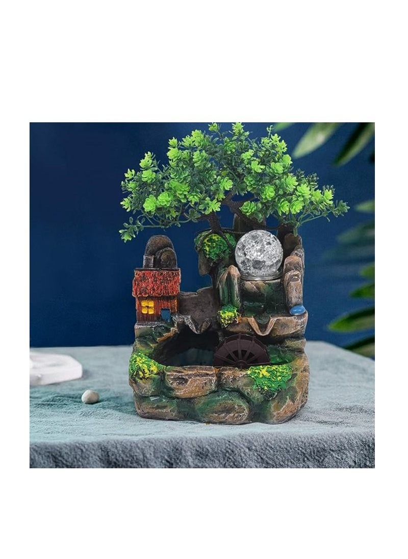 Campus interior Room Fountain Rock Garden Table Fountain Resin Desktop Fountain Indoor Waterfall LED Atomizer Fountain Lighting Outdoor Fountain Waterfall Decoration Fountain (Stone Garden Decor)