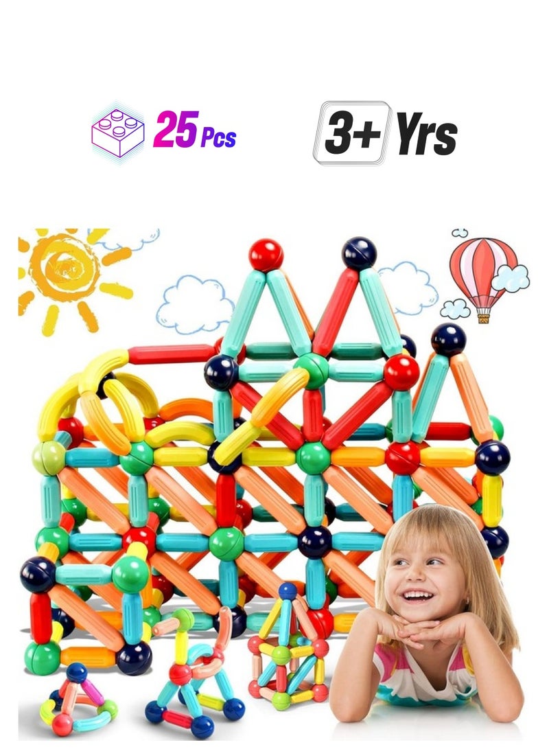 Galaxy Hi-Tech Magnetic Sticks Building Blocks for Kids Toys for Girls Magnetic Toys for Boys Age 3+ Year Old Educational Stem Learning Magnet Stick with Balls Game Set (25 Pcs) - Image 1