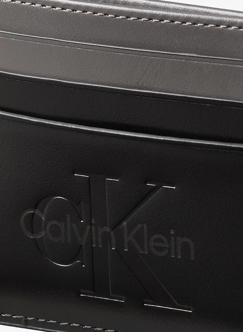 Calvin Klein black Smooth Leather Monologo Card Holder for Men | Best Price UAE