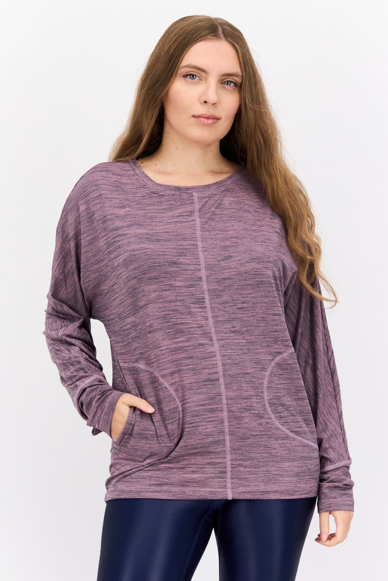 NINE WEST Women Sportswear Fit Long Sleeves Heather Outdoor T-Shirt, Light Mauve  - Image 1