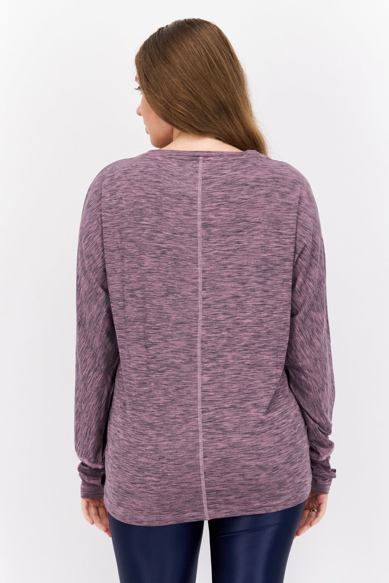 NINE WEST Women Sportswear Fit Long Sleeves Heather Outdoor T-Shirt, Light Mauve  - Image 3