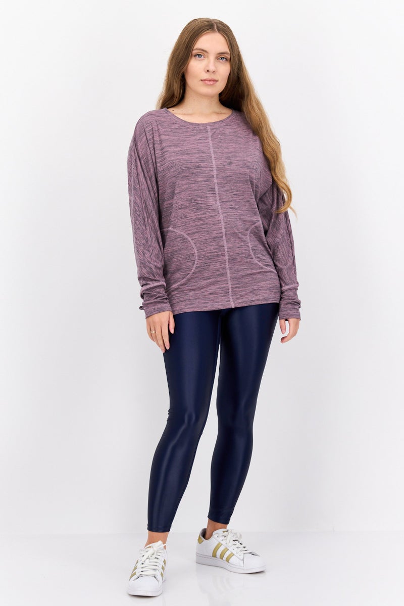 NINE WEST Women Sportswear Fit Long Sleeves Heather Outdoor T-Shirt, Light Mauve  - Image 4