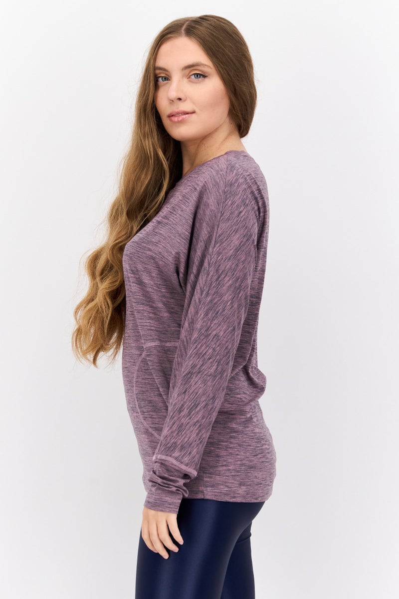 NINE WEST Women Sportswear Fit Long Sleeves Heather Outdoor T-Shirt, Light Mauve  - Image 2