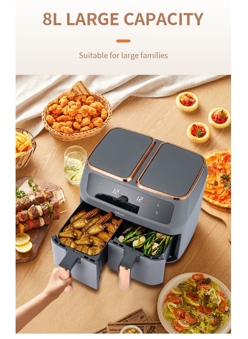 سوكاني مقلاة هوائية مزدوجة الاستخدام من سوكاني SK-ZG-8030 ذات منطقتين وسعة 8 لتر وقوة 2800 واط - Image 2