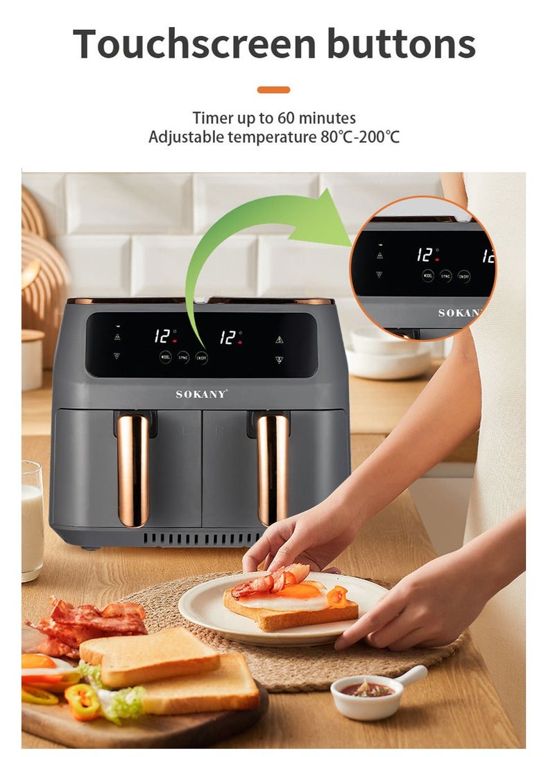 سوكاني مقلاة هوائية مزدوجة الاستخدام من سوكاني SK-ZG-8030 ذات منطقتين وسعة 8 لتر وقوة 2800 واط - Image 5