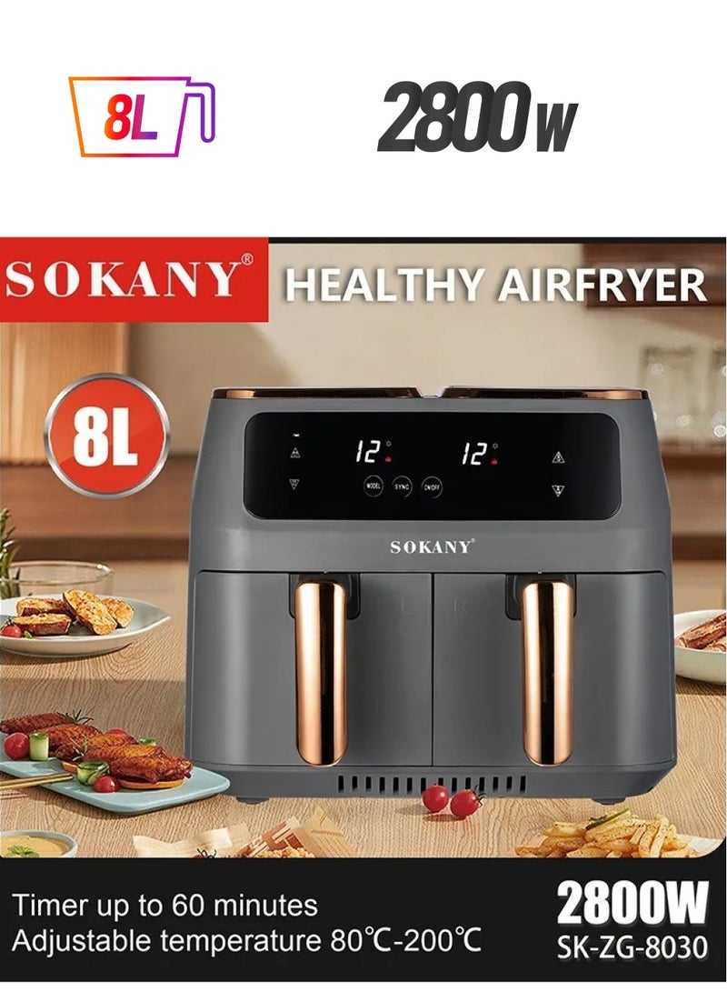 سوكاني مقلاة هوائية مزدوجة الاستخدام من سوكاني SK-ZG-8030 ذات منطقتين وسعة 8 لتر وقوة 2800 واط - Image 1