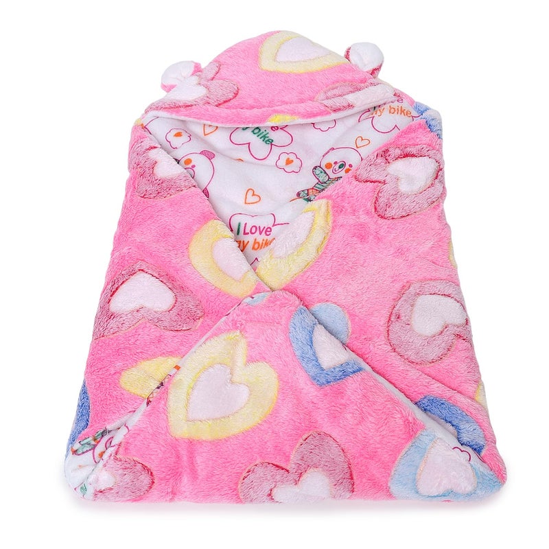 Superminis Newborn Baby Hooded Blanket Cum Wrapping Sheet (0-6 Months, Pink) - Image 1