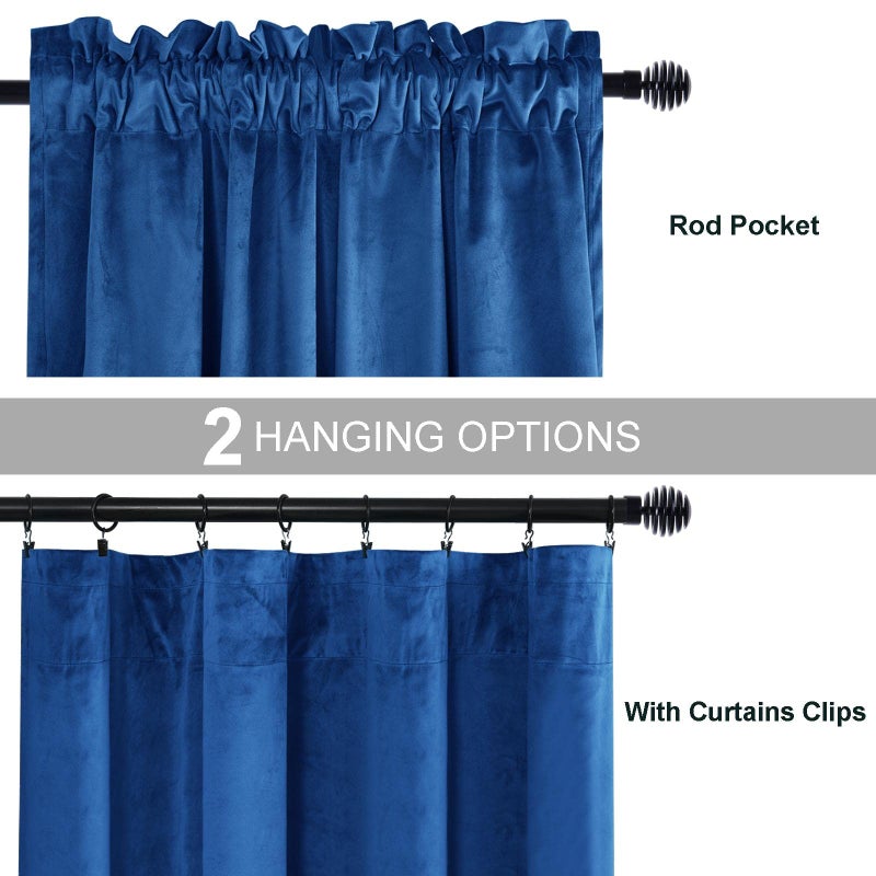 JIUZHEN Blue Blackout Velvet Curtains Rod Pocket Home Deco Room Darkening Noise Reducing Curtain Panels for Living Room/Nursery/Bedroom/Kitchen  2 Panels  52W x 63L - Image 3