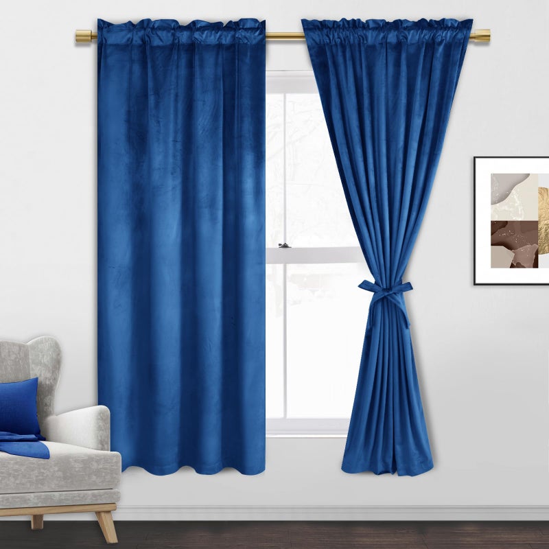 JIUZHEN Blue Blackout Velvet Curtains Rod Pocket Home Deco Room Darkening Noise Reducing Curtain Panels for Living Room/Nursery/Bedroom/Kitchen  2 Panels  52W x 63L - Image 1