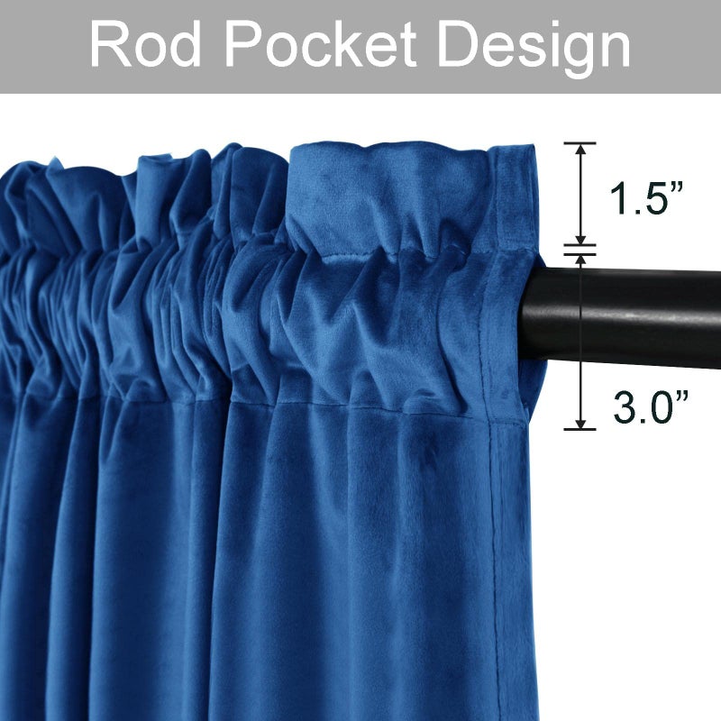 JIUZHEN Blue Blackout Velvet Curtains Rod Pocket Home Deco Room Darkening Noise Reducing Curtain Panels for Living Room/Nursery/Bedroom/Kitchen  2 Panels  52W x 63L - Image 2