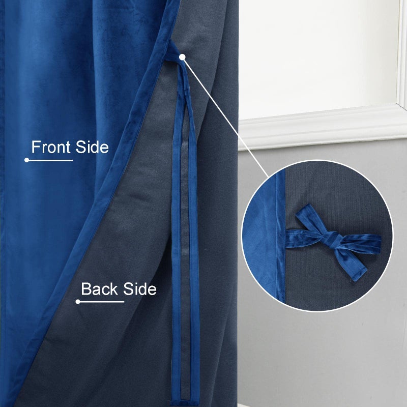 JIUZHEN Blue Blackout Velvet Curtains Rod Pocket Home Deco Room Darkening Noise Reducing Curtain Panels for Living Room/Nursery/Bedroom/Kitchen  2 Panels  52W x 63L - Image 4
