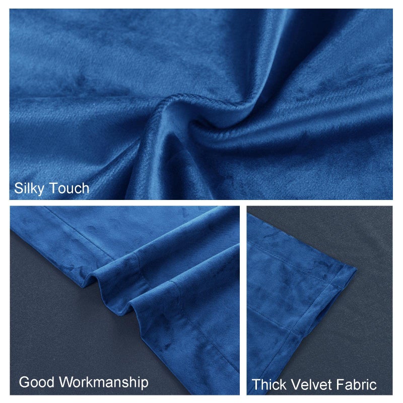 JIUZHEN Blue Blackout Velvet Curtains Rod Pocket Home Deco Room Darkening Noise Reducing Curtain Panels for Living Room/Nursery/Bedroom/Kitchen  2 Panels  52W x 63L - Image 5