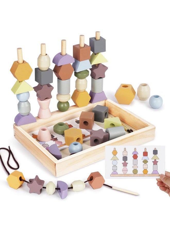 Vanplay Montessori Toys For 2 3 4 Year Old - Wooden Lacing Beads & Stacking Blocks Toys For Ages 2-4 Year Old Girl Boy Christmas Birthday Gifts, Toddler Preschool Learning Toys Fine Motor Skills Games - Image 1