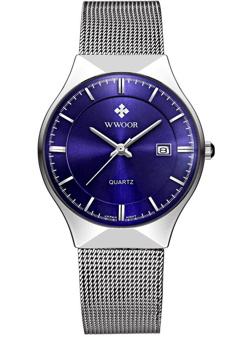 WWOOR Men's Fashion Casual Watches Auto Date Analog Watch Men Nice Work Watches Waterproof 30M Full Steel Quartz with Mesh Strap - Image 2