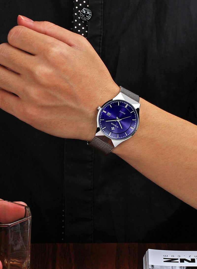 WWOOR Men's Fashion Casual Watches Auto Date Analog Watch Men Nice Work Watches Waterproof 30M Full Steel Quartz with Mesh Strap - Image 4