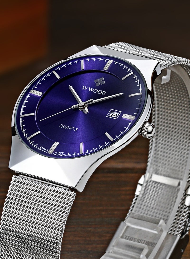 WWOOR Men's Fashion Casual Watches Auto Date Analog Watch Men Nice Work Watches Waterproof 30M Full Steel Quartz with Mesh Strap - Image 5