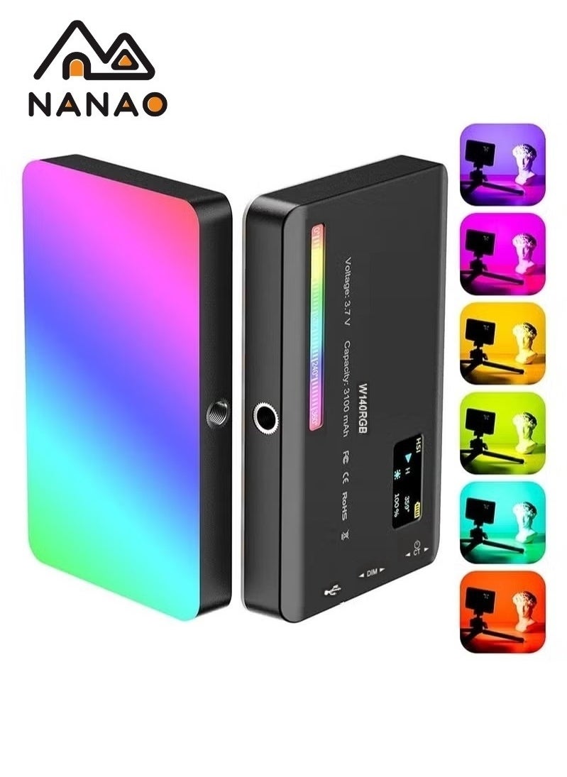 NANAO W140 RGB Video Light, Portable LED Camera Light Panel 0-360 Full Color, CRI95+ 2500K-9000K Dimmable 20 Lighting Effects, 3100mAH Rechargeable LED Lighting for Photography, Video Conference, TikTok  - Image 1