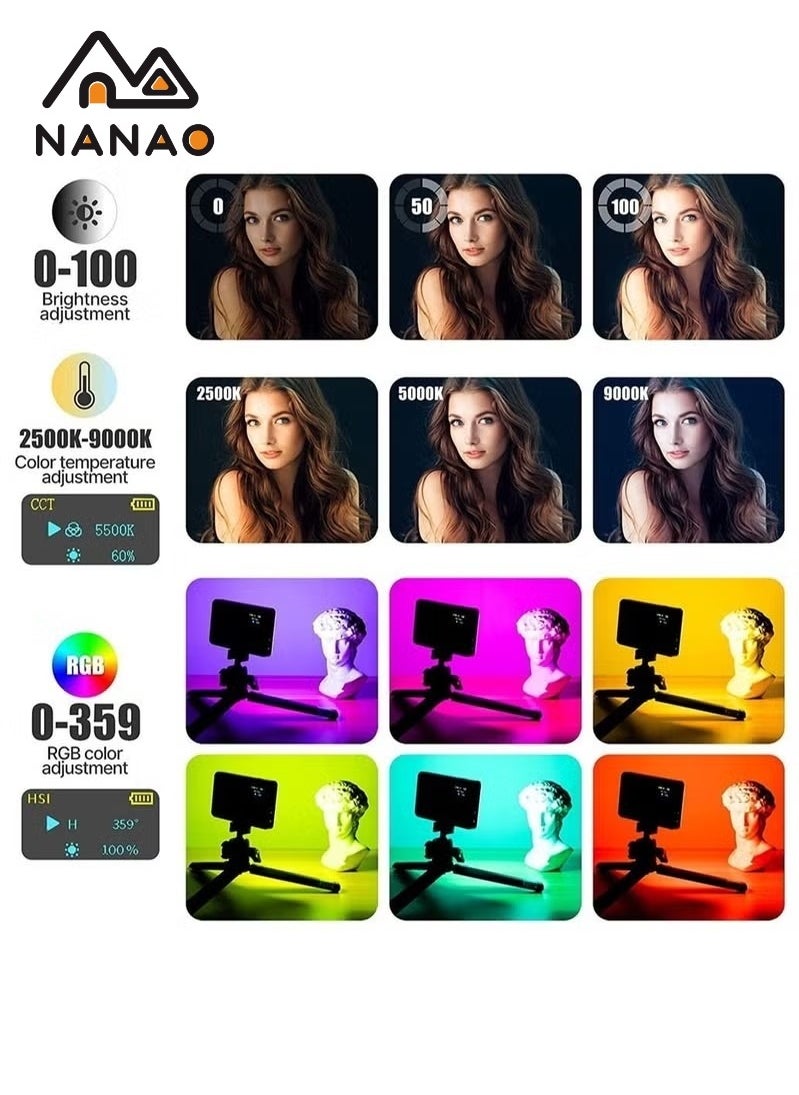 NANAO W140 RGB Video Light, Portable LED Camera Light Panel 0-360 Full Color, CRI95+ 2500K-9000K Dimmable 20 Lighting Effects, 3100mAH Rechargeable LED Lighting for Photography, Video Conference, TikTok  - Image 3