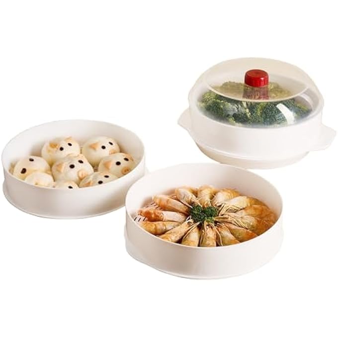 طعام على البخار، قدر بخار مزدوج الطبقات للخضروات - مستلزمات مطبخ على البخار لفرن الميكروويف، أرز، خضروات، سمك، دقيق الشوفان، خبز مطهو على البخار، منزل، شقة، مطعم - Image 1