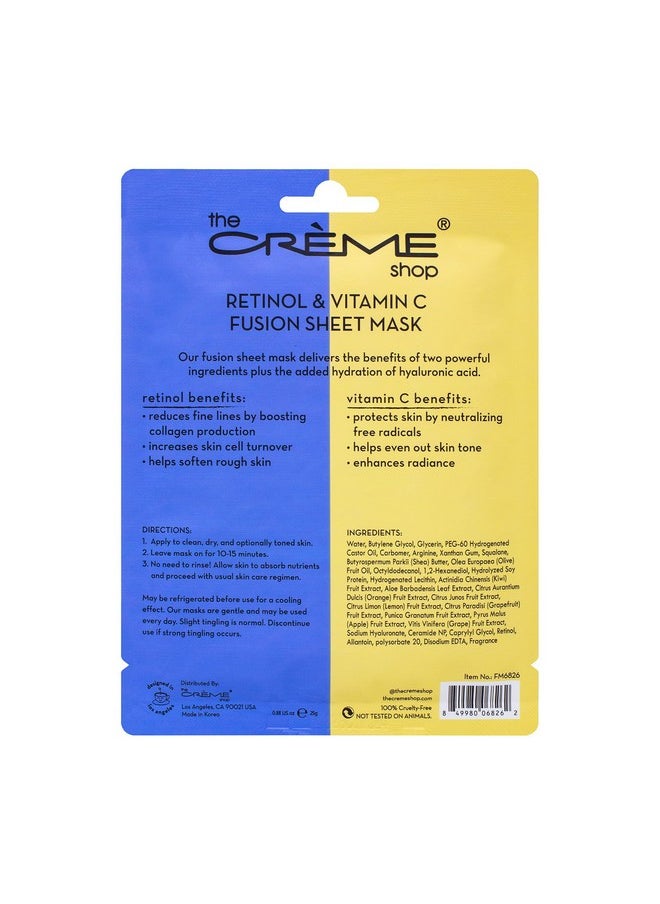 The Crème Shop He Crème Shop Retinol & Vitamin C Fusion Sheet Mask Korean Sheet Mask Antiaging Face Mask Brightens And Plumps Skin Vitamin C Sheet Mask With Hyaluronic Acid And Retinol (5 Pack)  - Image 3