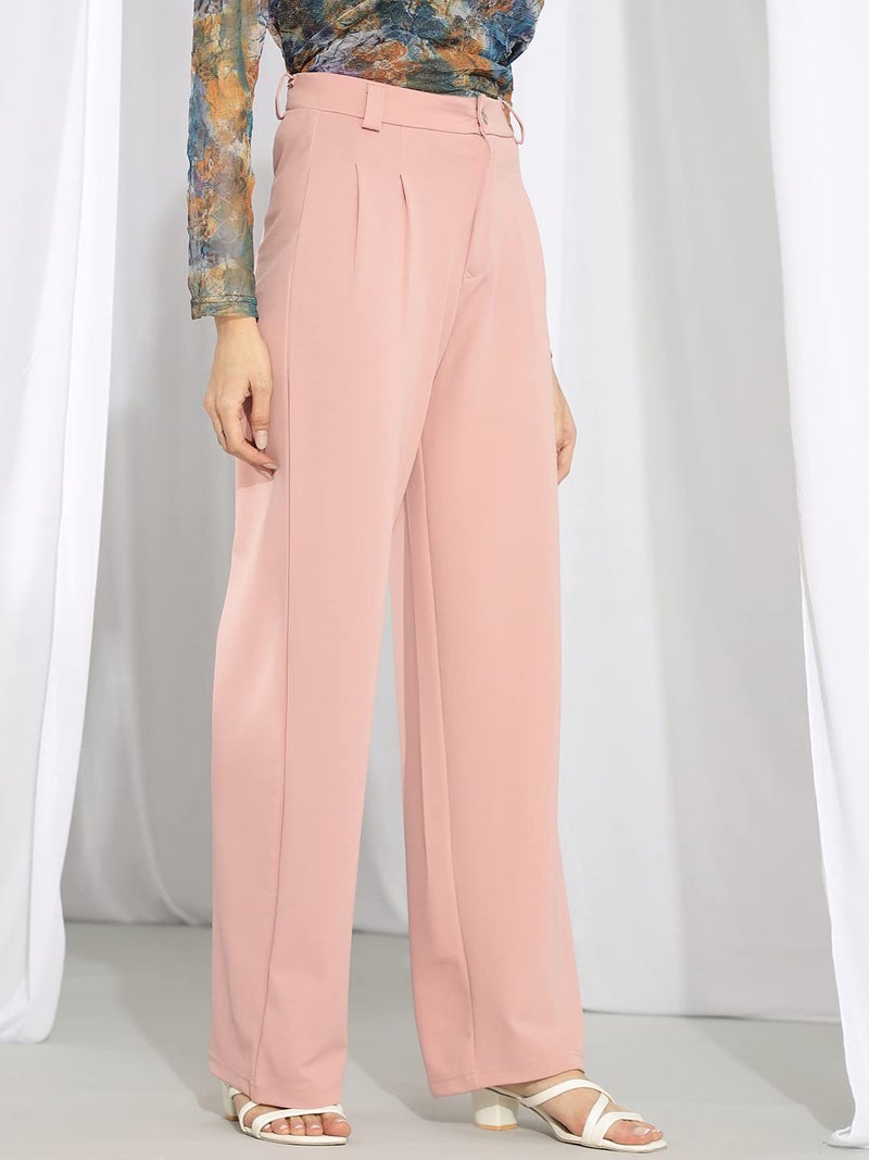 KOTTY Womens High Rise Viscose Rayon Straight Fit Solid Trousers Blush Pink - Image 2