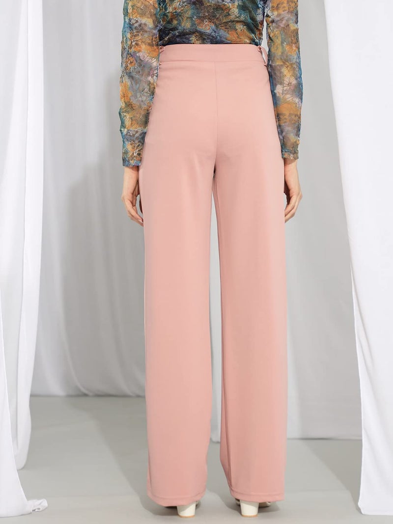 KOTTY Womens High Rise Viscose Rayon Straight Fit Solid Trousers Blush Pink - Image 5