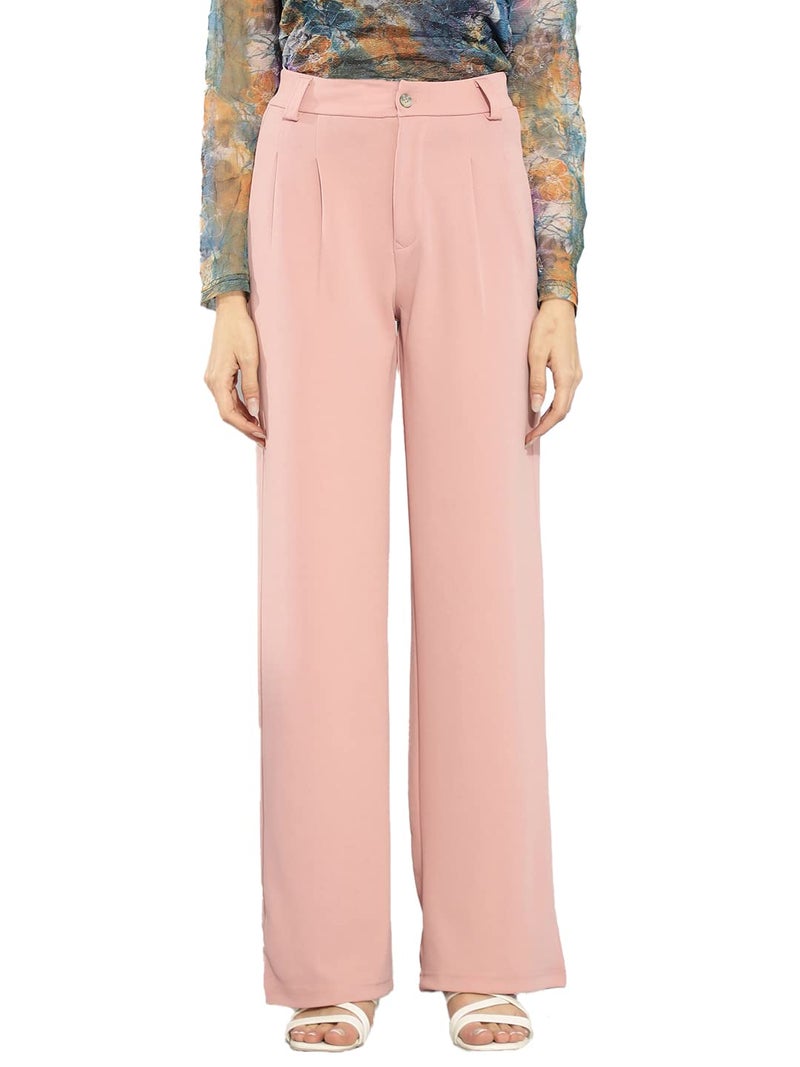 KOTTY Womens High Rise Viscose Rayon Straight Fit Solid Trousers Blush Pink - Image 1
