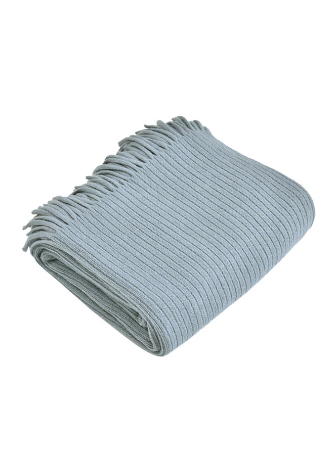 Loquat Tassel Design Supple Casual Knitted Blanket Polyester Sky Blue 125x150centimeter - Image 1