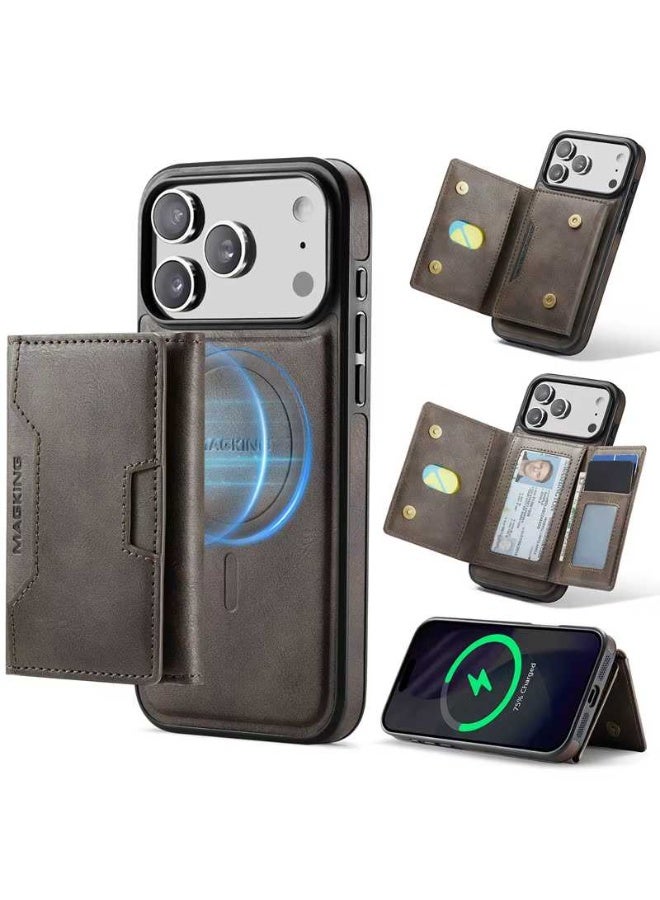 For Apple iPhone 17 Pro Max 2-in-1 Magnetic Detachable Foldable Card Kickstand Wireless Charging Phone Case Cover - Image 2