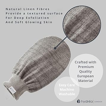 Hydrea London Hydra London Linen Hammam Exfoliating Spa Mitt Exfoliate and Scrub away Dead Skin Cells to reveal super smooth radiant skin - Image 3