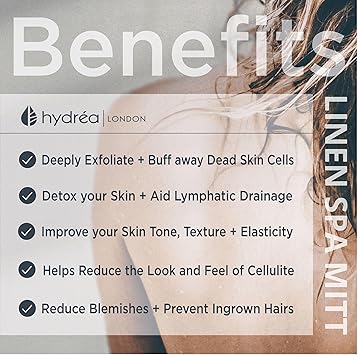Hydrea London Hydra London Linen Hammam Exfoliating Spa Mitt Exfoliate and Scrub away Dead Skin Cells to reveal super smooth radiant skin - Image 4