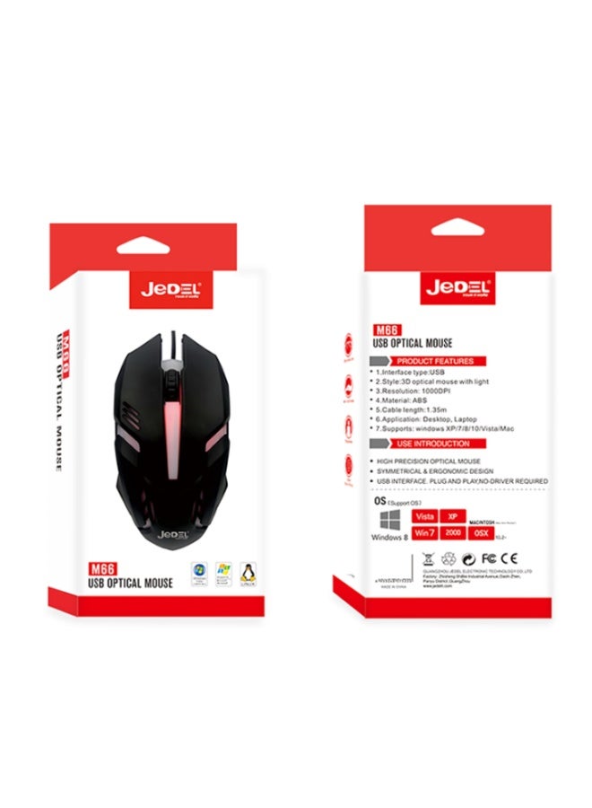 Jedel M66 USB Optical Mouse Ergonomic Wired LED Light Gaming Mouse - Image 2