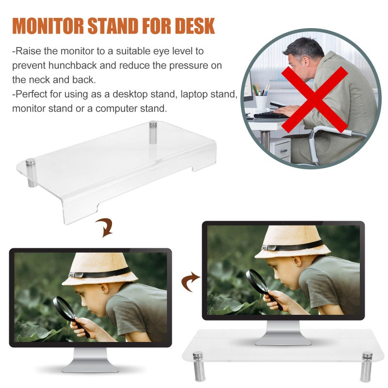 Acrylic Monitor Stand with Metal Legs Desktop Organizer Elevated Display Shelf Storage Rack for Laptop - Image 5