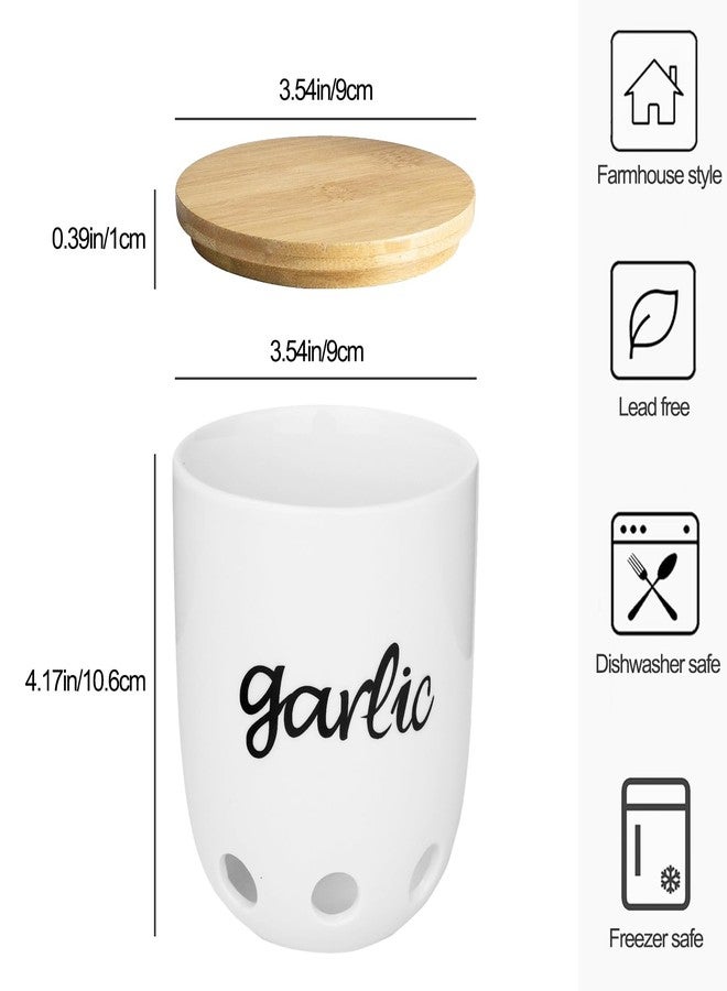 HAOTOP Garlic Keeper for Counter, Ceramic Garlic Saver Container with Wood Lid, Garlic Holder for Kitchen, Garlic Keeper to Keep Your Garlic Cloves Fresh Longer, White - Image 4