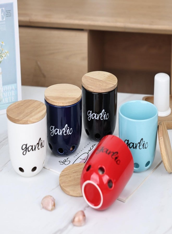 HAOTOP Garlic Keeper for Counter, Ceramic Garlic Saver Container with Wood Lid, Garlic Holder for Kitchen, Garlic Keeper to Keep Your Garlic Cloves Fresh Longer, White - Image 2