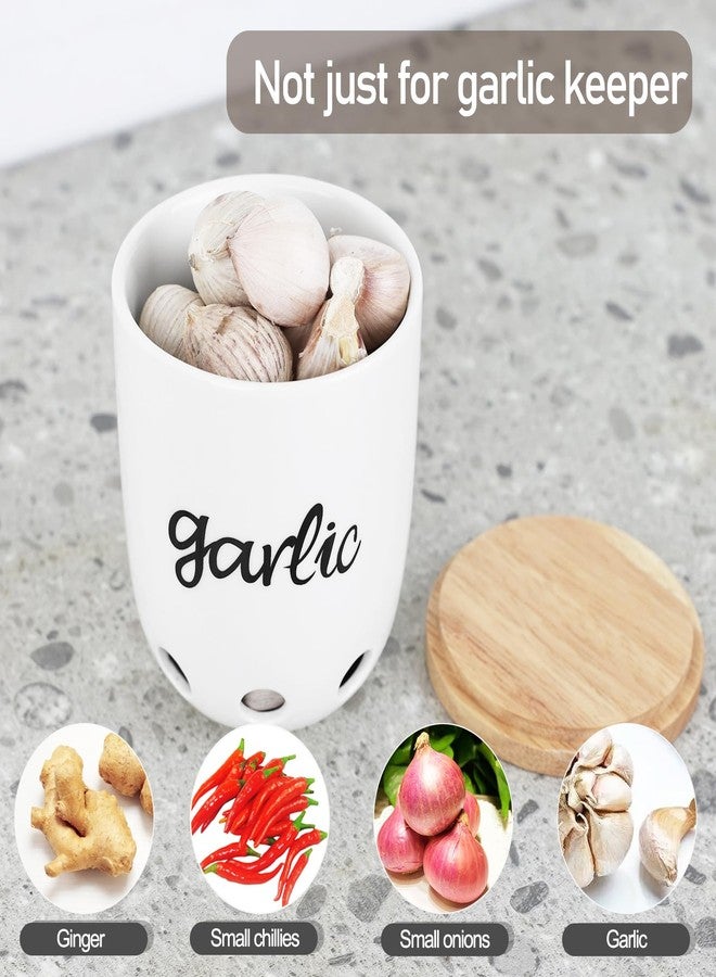 HAOTOP Garlic Keeper for Counter, Ceramic Garlic Saver Container with Wood Lid, Garlic Holder for Kitchen, Garlic Keeper to Keep Your Garlic Cloves Fresh Longer, White - Image 5