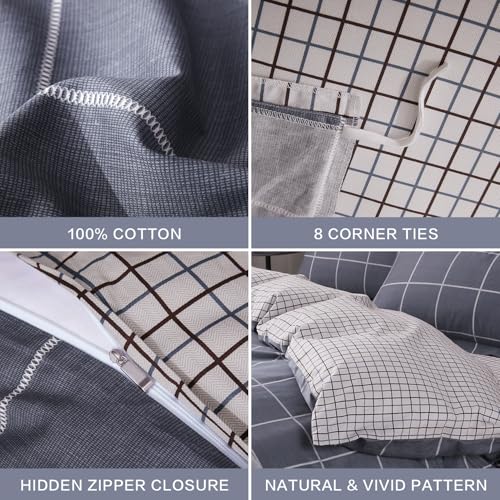 SAPHREAS Gray Plaid Geometric Duvet Cover Set King Size 3pcs Dark Grey Grid Cotton Bedding Comforter Cover Set 1 Duvet Cover 2 Pillow Shams - Image 5