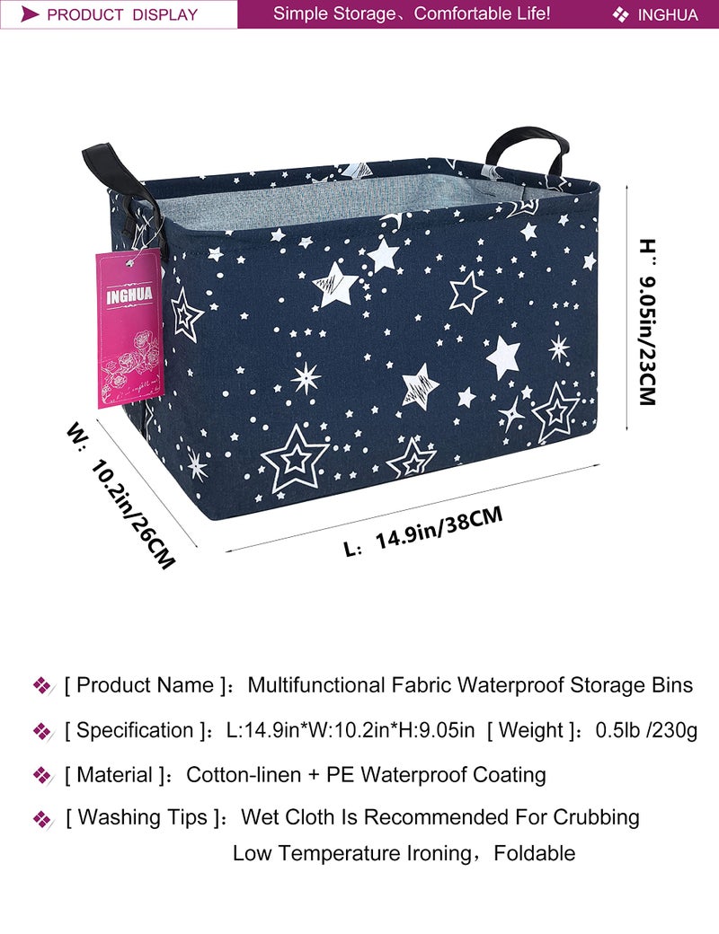 INGHUA Rectangular Storage Basket Fabric Organizer Bin for Toys Books Clothes Gifts Pets-Perfect for Home Office Nursery Dorm Shelf(Rec-Blue star ) - Image 2