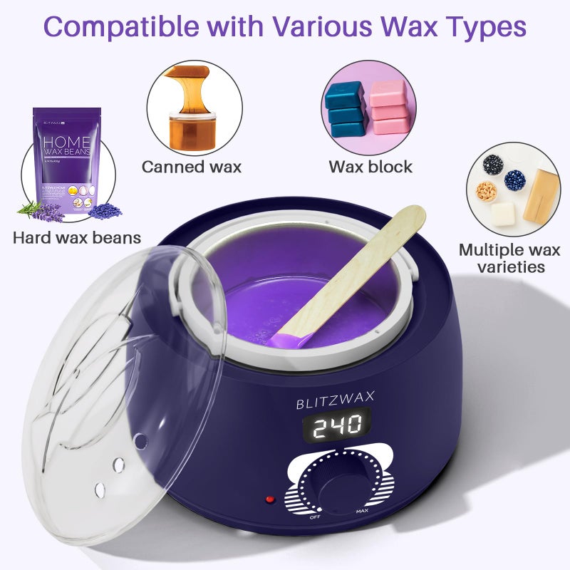 BLITZWAX Single Waxing Pot, Hard Wax Warmer for Face, Legs, Bikini, Brazilian and Body, for 16 oz, At Home Hair Removal Kit, for Men, Beginner Friendly, Quick Heating, Precise Temperature Control - Image 3