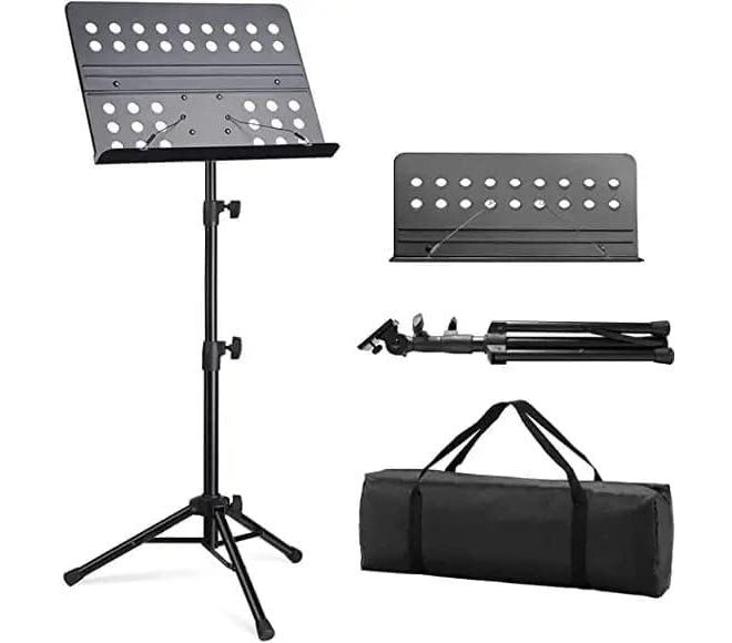Bee حامل موسيقي أوركسترالي احترافي حامل نوتة قابل للطي مع ارتفاع قابل للتعديل بخطوتين وحقيبة سفر - Image 1