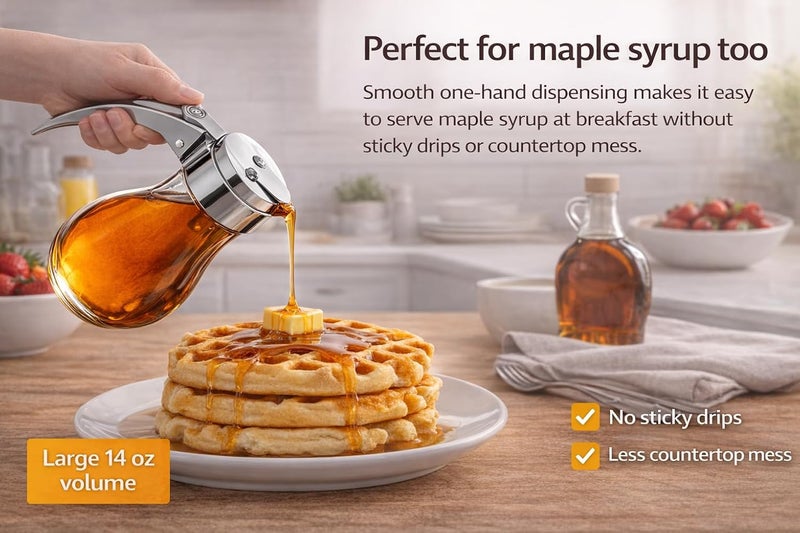 EHOMEA2Z Syrup and Honey Dispenser - 14 oz Glass Jar with Metal Top - Image 4