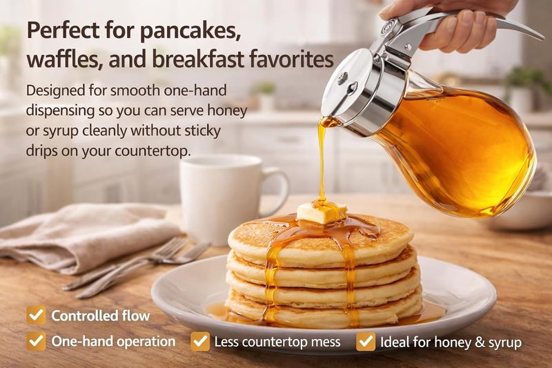EHOMEA2Z Syrup and Honey Dispenser - 14 oz Glass Jar with Metal Top - Image 2