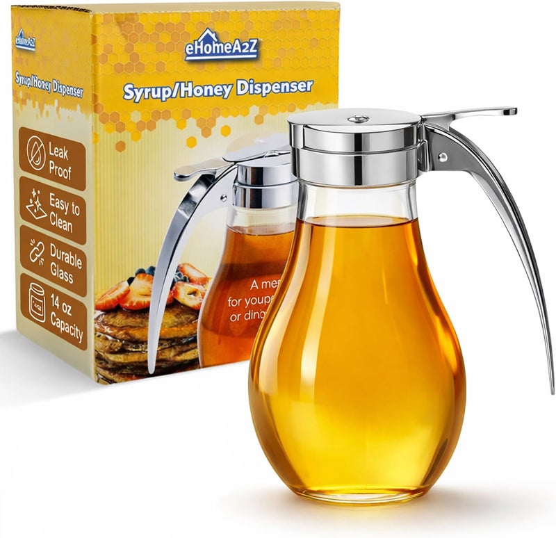 EHOMEA2Z Syrup and Honey Dispenser - 14 oz Glass Jar with Metal Top - Image 1