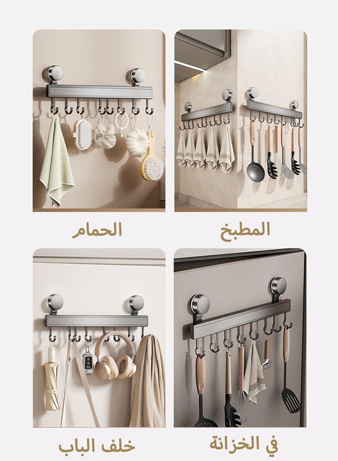 wall hangers have 8 hooks for living room entrance, bedroom, kitchen, bathroom. Key/Backpack/umbrella Space aluminum hook can slide track  Hangers Multi-functional non-punch  - Image 2