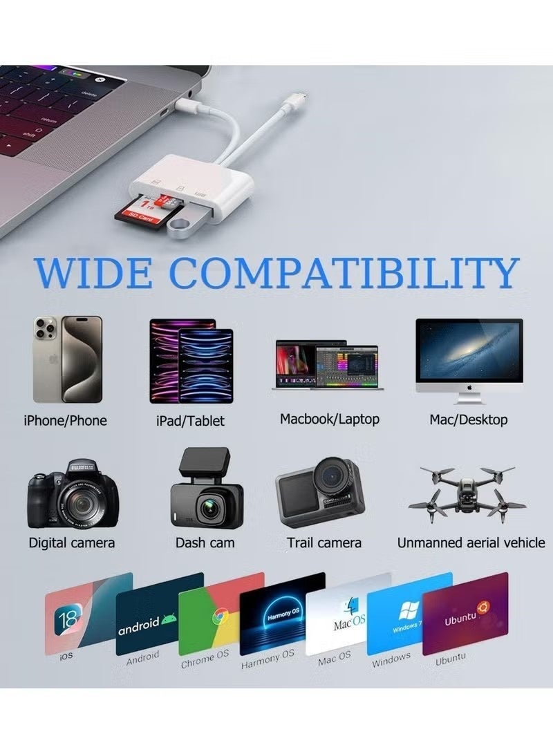 USB SD Card Reader for iPhone, iPad, USB C and Lightning Dual Port SD Card Adapter, Memory Card Reader for Camera Adapter, Support SD, Micro SD, USB 3.0, No App Driver Required - Image 5