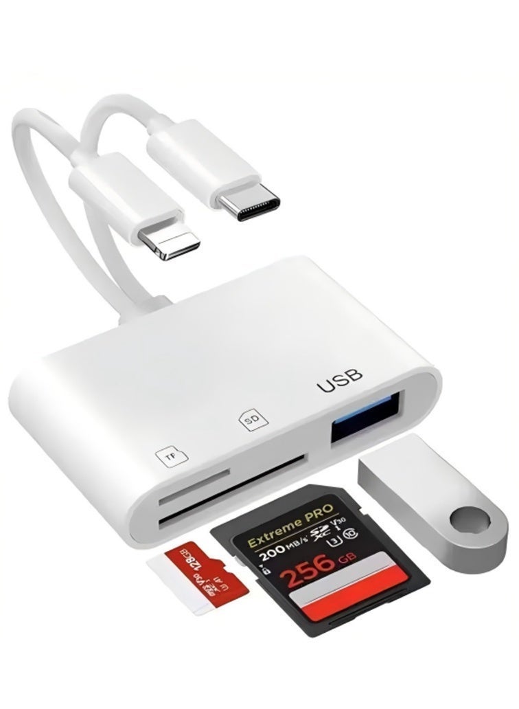 USB SD Card Reader for iPhone, iPad, USB C and Lightning Dual Port SD Card Adapter, Memory Card Reader for Camera Adapter, Support SD, Micro SD, USB 3.0, No App Driver Required - Image 1
